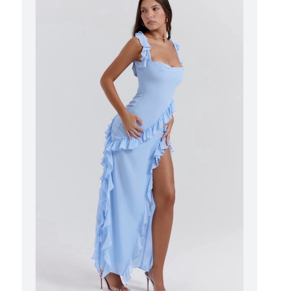 House of CB Ariela Blue Ruffle Dress - Picture 5 of 9